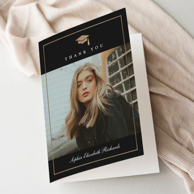 Classic Script Gold Photo Graduation Thank You Card | Zazzle