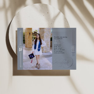 Classic Script Graduation  Blue & Silver Foil Invitation