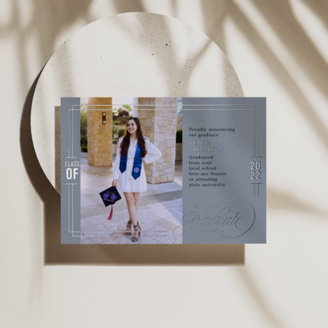 Classic Script Graduation  Blue & Silver Foil Invitation (Creator Uploaded)