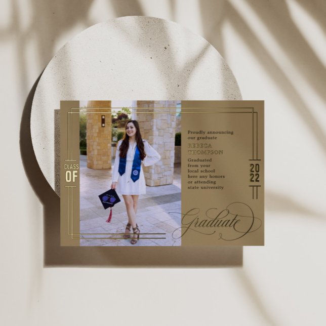 Classic Script Graduation  Green & Gold Foil  Foil Invitation (Creator Uploaded)