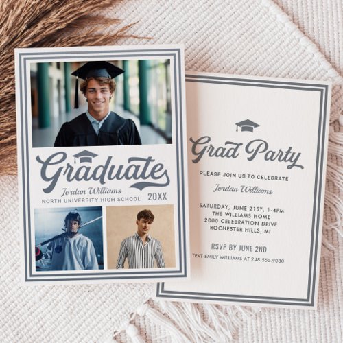 Classic Script Graduation Party 3 Photo Letterpress Photo Cards