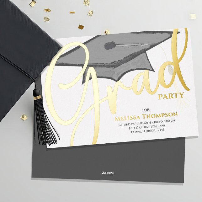 Classic Script Graduation Photo Announcement Gold  (Gold foil invitation announcement. )