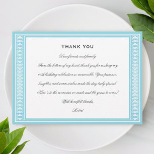 Classic Script Greek Key Blue Birthday Thank You Card