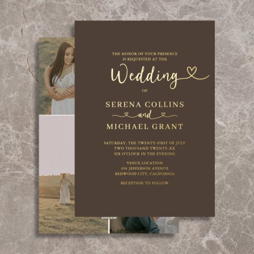 Classic Script Heart 4 Photo Terracotta Wedding Foil Invitation