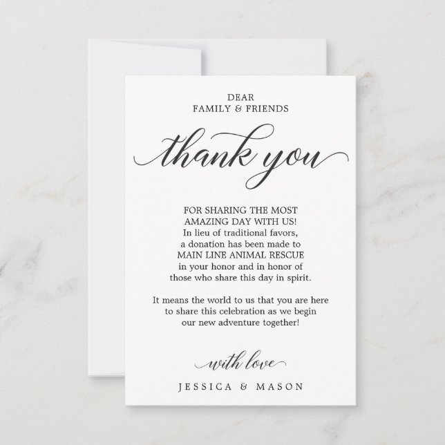 Classic Script In Lieu of Favors Place Card (Front)