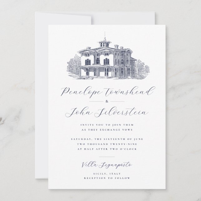 Classic Script Italian Villa Destination Wedding Invitation (Front)