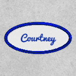 Classic Script Lettering Cursive Name Oval Shaped Patch<br><div class="desc">Create your own personalized name batch with classic style script lettering against a white background. Bright royal blue lettering matches the bright royal blue colored embroidered border. Personalize your stuff with this oval-shaped patch. Add a name or any text you like.</div>