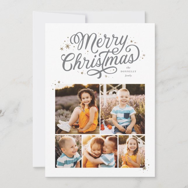 Classic Script Merry Christmas Multi Photo Holiday (Front)