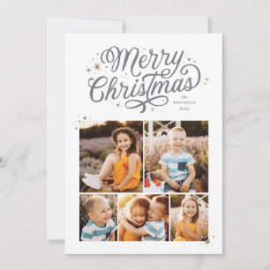 Classic Script Merry Christmas Multi Photo Holiday Card