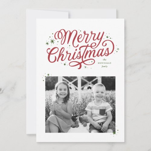 Classic Script Merry Christmas Red and Green Holiday Card