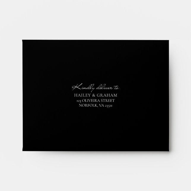Classic Script Minimal Calligraphy Black Wedding Envelope (Front)