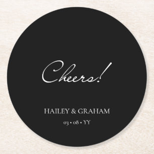 Classic Script Minimal Calligraphy Black Wedding Round Paper Coaster