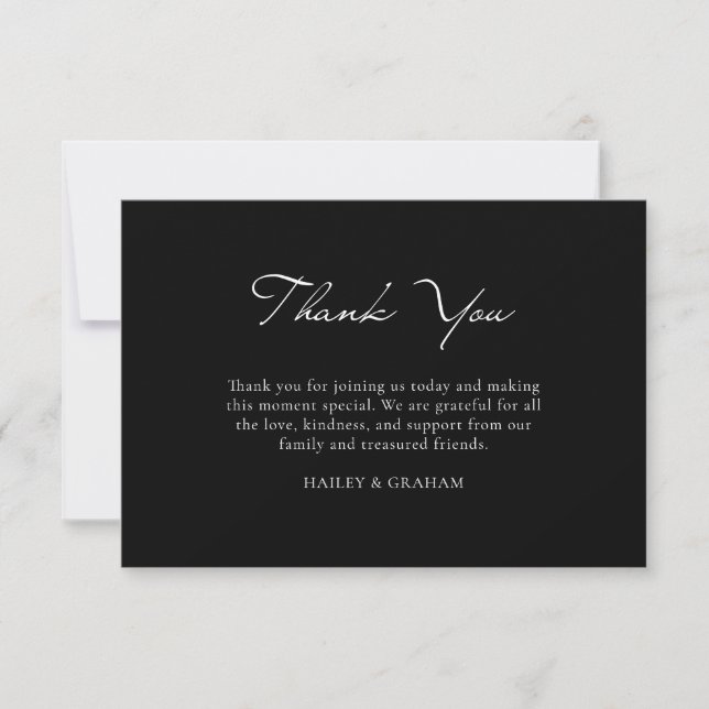 Classic Script Minimal Calligraphy Black Wedding Thank You Card (Front)