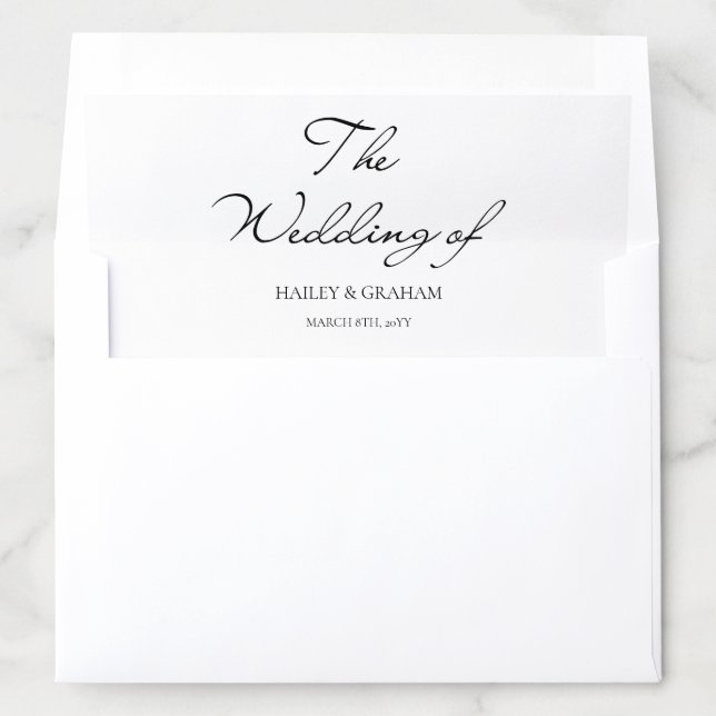 Classic Script Minimal Calligraphy White Wedding Envelope Liner (In Envelope)
