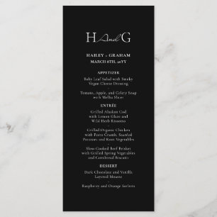 Classic Script Minimalist Monogram Black Wedding Menu