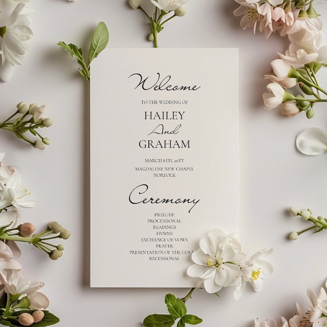 Classic Script Minimalist White Wedding Program (Creator Uploaded)