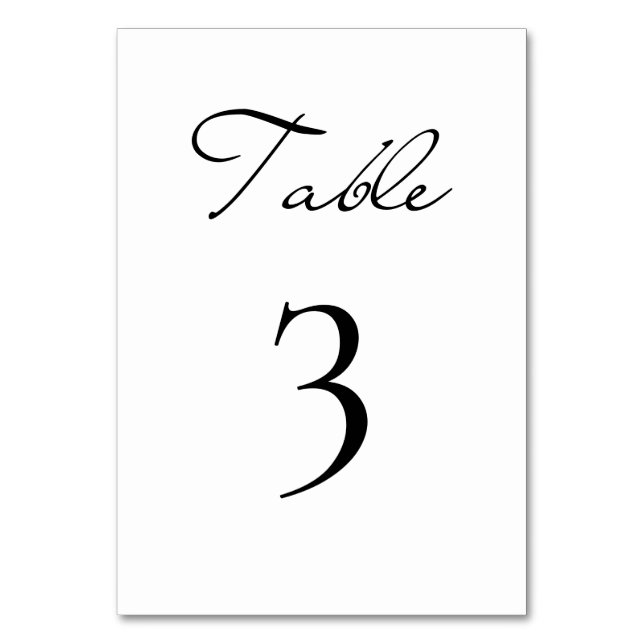 Classic Script Minimalist White Wedding Table Number (Front)