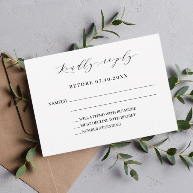 Classic script modern wedding response RSVP Note Card (Creator Uploaded)