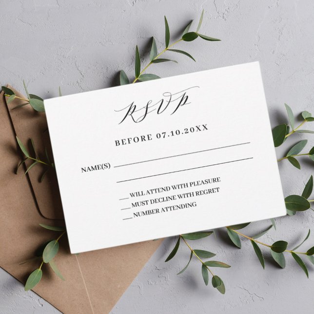 Classic script modern wedding response RSVP Note Card (Creator Uploaded)