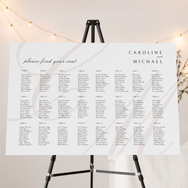Classic Script Monogram Wedding Seating Chart Foam Board (In Situ (Stand))