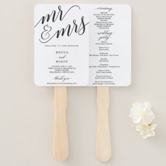 Wedding Program Fan with Classic Script Mr and Mrs