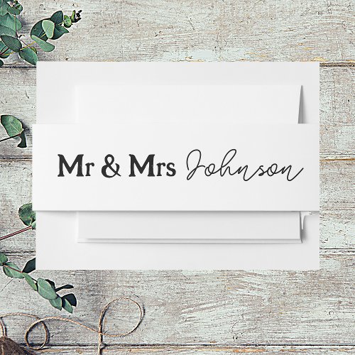 Classic Script Mr  Mrs Invitation Belly Band