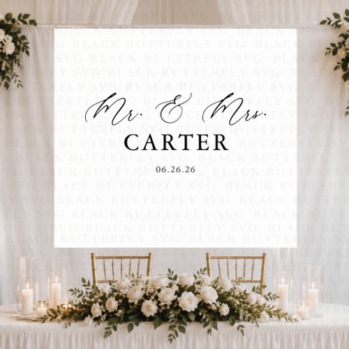 Classic Script Mr & Mrs Wedding Backdrop Banner