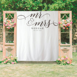 Classic Script Mr &amp; Mrs Wedding Backdrop Banner