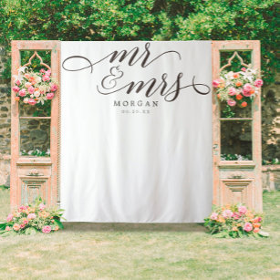 Classic Script Mr & Mrs Wedding Backdrop Banner