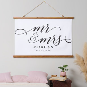 Classic Script Mr & Mrs Wedding Sign Banner Hanging Tapestry
