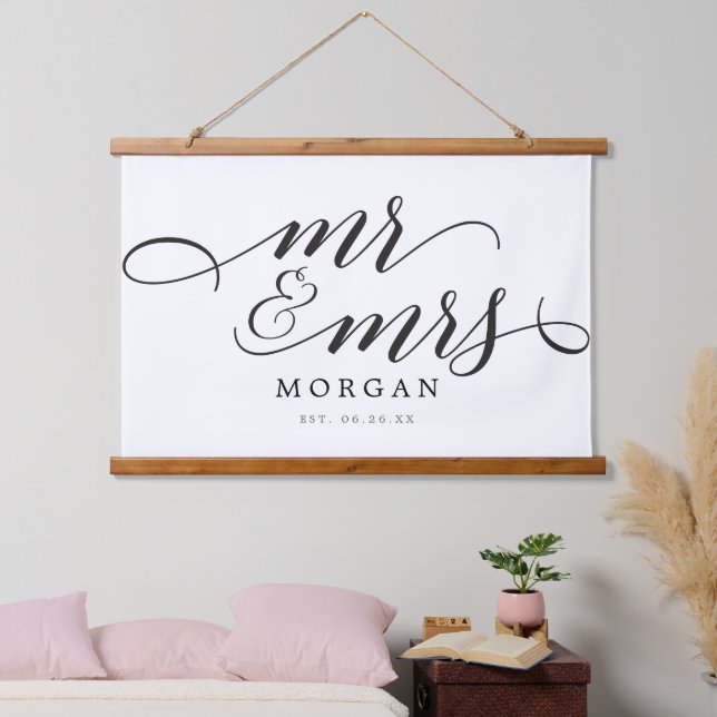 Classic Script Mr & Mrs Wedding Sign Banner Hanging Tapestry (Bedroom)