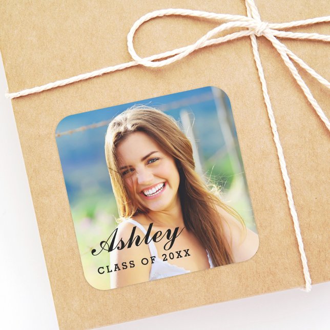Classic Script Name Photo Class of 2026 Graduation Square Sticker (Creator Uploaded)