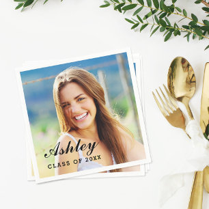 Classic Script Name Photo Grad Party Paper Napkins