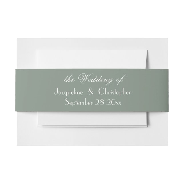 Classic Script Names Elegant Sage Green Wedding  Invitation Belly Band (Front Example)