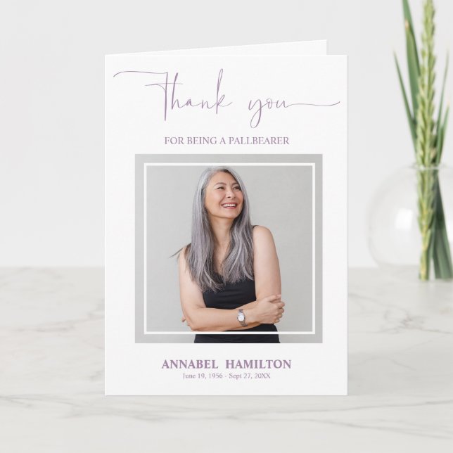 Classic Script Pallbearer Thank You Photo Card (Front)