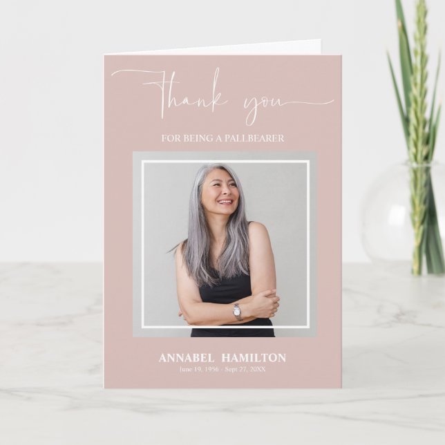 Classic Script Pallbearer Thank You Photo Card (Front)