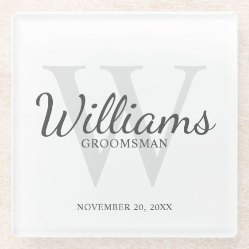 Classic Script Personalized Groomsmen Glass Coaster