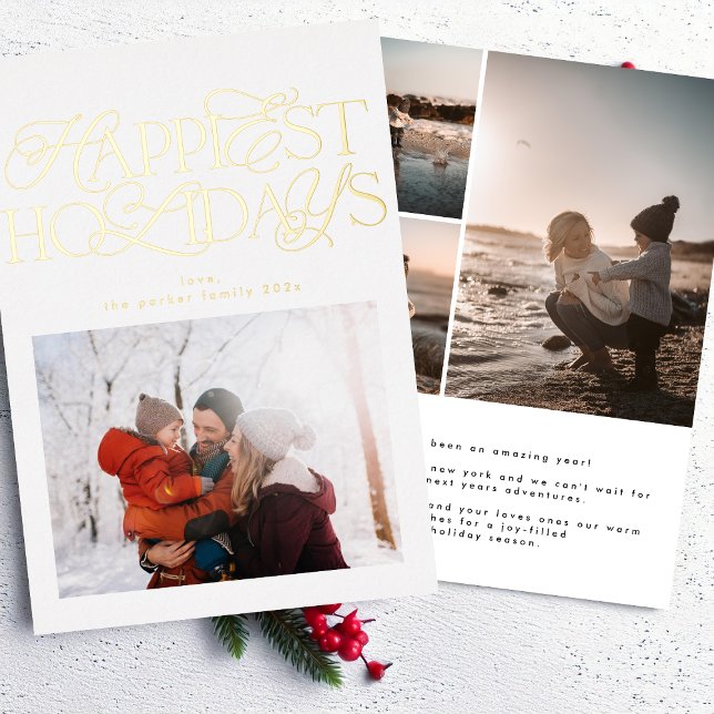 classic script photo christmas gold foil holiday card (Creator Uploaded)