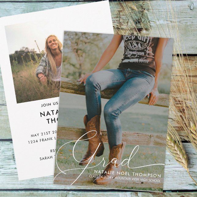 Classic Script Photo Modern Graduation Party Invitation (Creator Uploaded)
