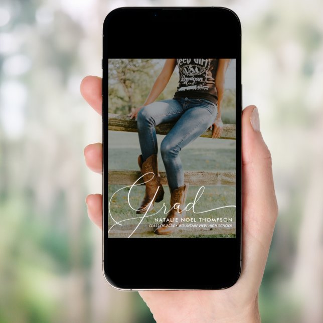 Classic Script Photo Modern Graduation Party Invitation (Front Digital)