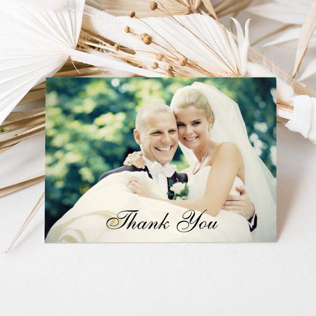 Classic Script Photo Overlay Wedding Letterpress Thank You Card (Creator Uploaded)