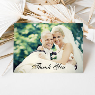 Classic Script Photo Overlay Wedding Thank You Card