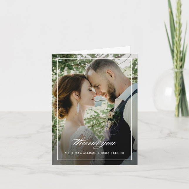 Classic Script Photo Wedding Letterpress Thank You Card (Front)