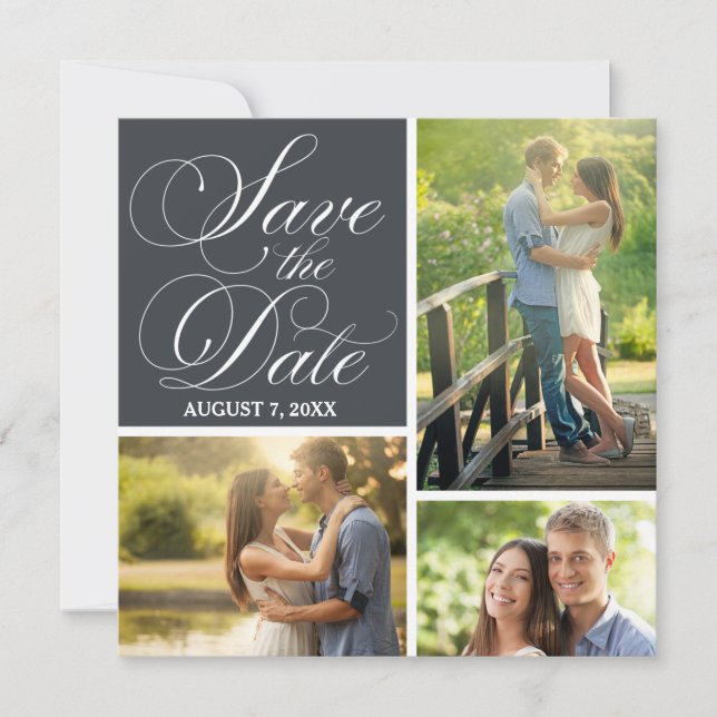 Classic Script Save The Date Photo Collage (Front)