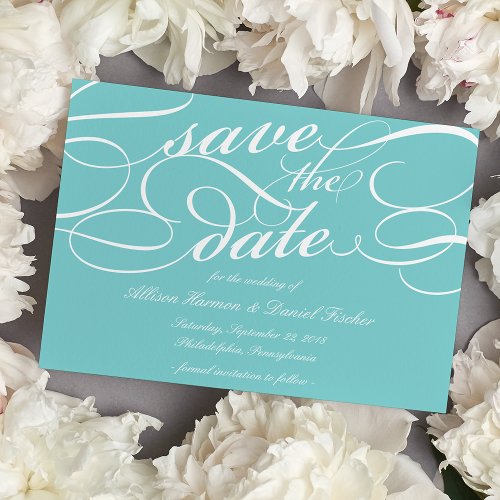 Classic Script Save the Date  Robins Egg