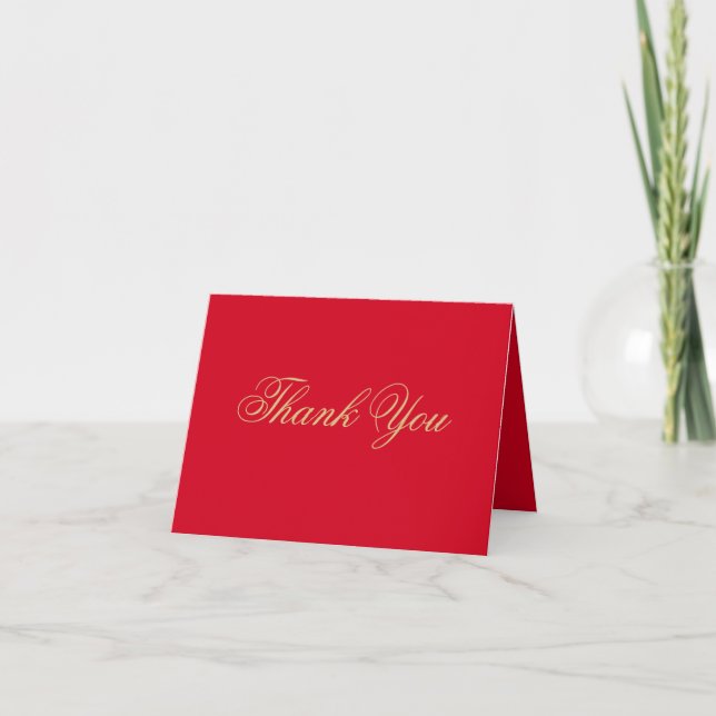 Classic Script Simple Elegant Red & Gold  Letterpress Thank You Card (Front)