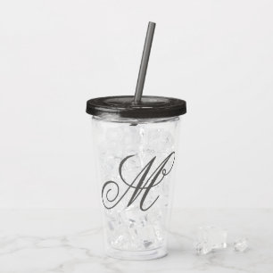 Classic Script Smokey Gray Monogram Reusable Clear Acrylic Tumbler