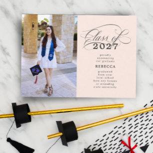 Classic Script Soft Pink Photo Graduation  Announcement
