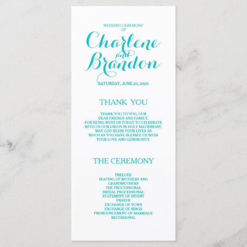 Classic Script  Turquoise Wedding Programs