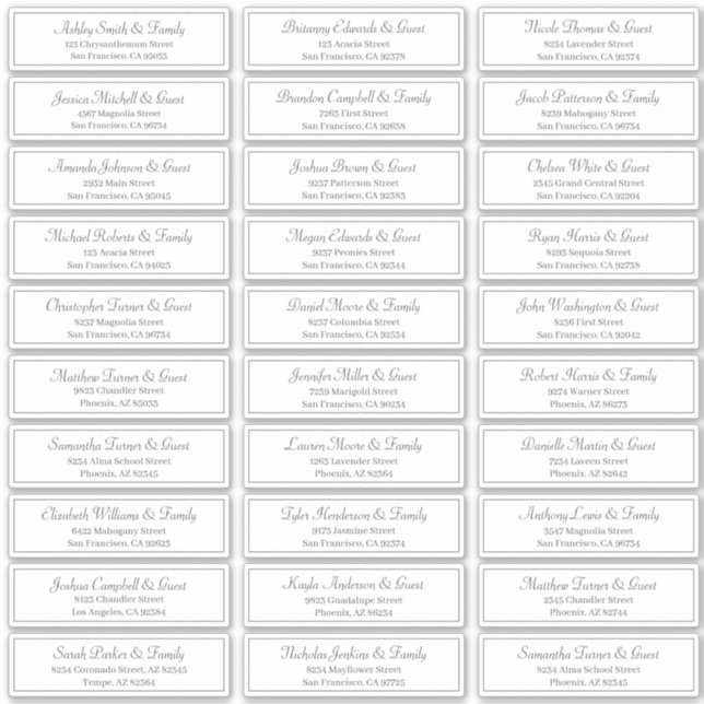 Classic Script Wedding Guest Names Address Sticker (Front)